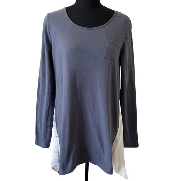 Soft Surroundings Gray Floral Watercolor Chiffon Back Ink liliana Tunic Top Sz M - Picture 2 of 5